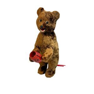 Vintage USSR Soviet Wind-Up Toy Teddy Bear Eating Honey Honeypot With Key
